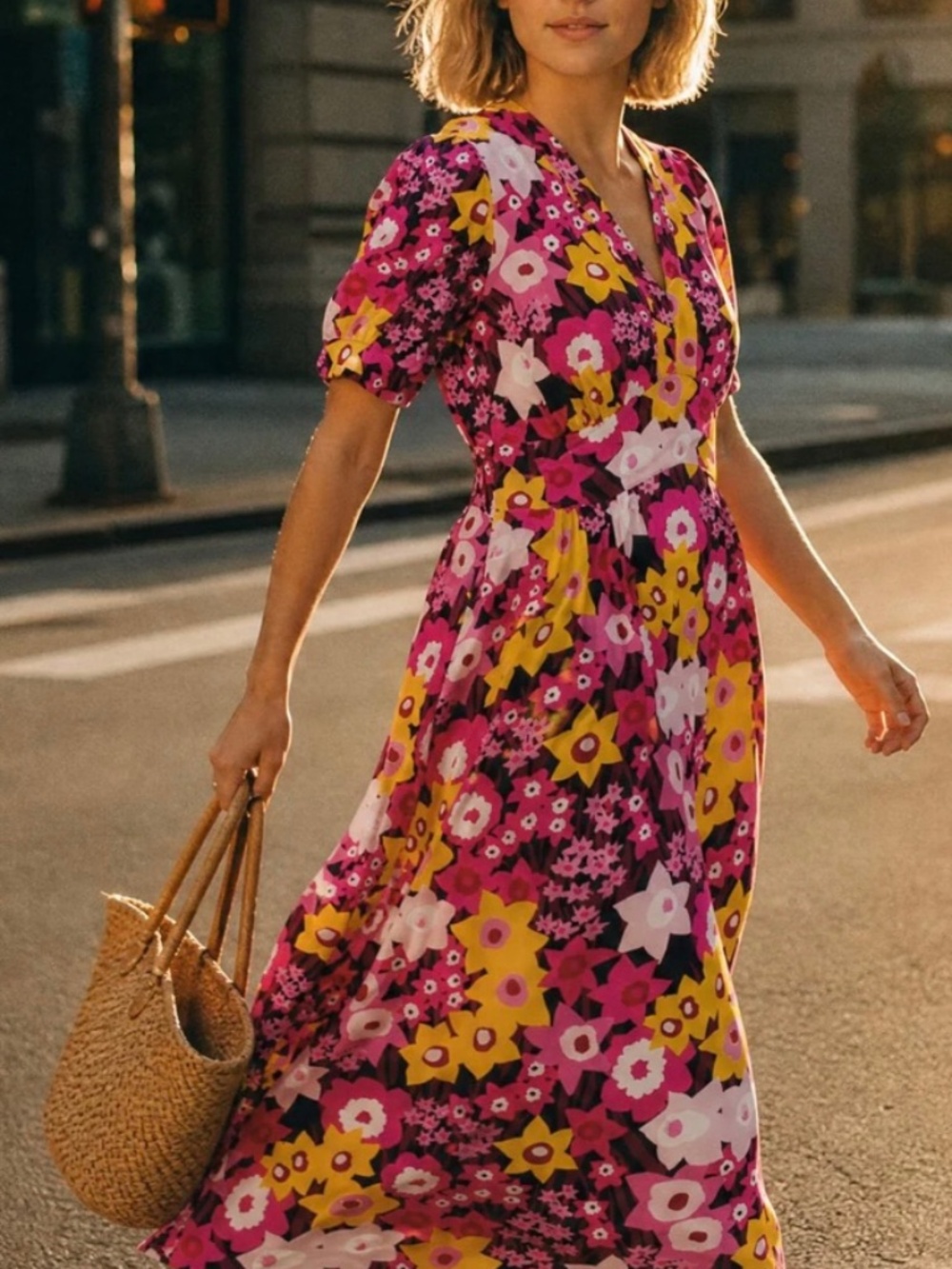 Lesley Evers Caroline Dress in Daffodils Pink, Size 2X